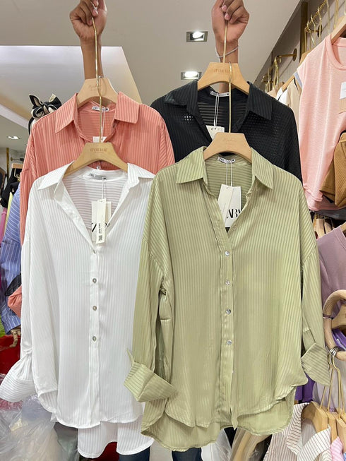 Striped Drop Shoulder Button Down Shirt